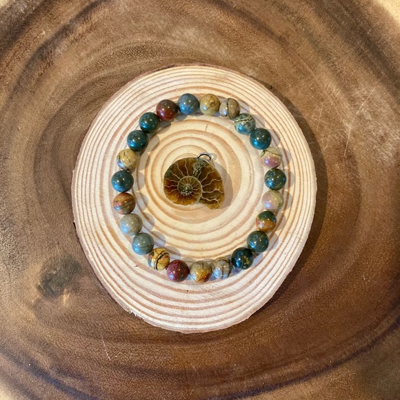 Ocean Jasper & Ammonite Bracelet & Pendent Set - Picture 3 of 8